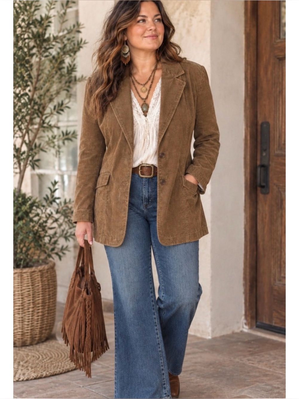 Tommy Hilfiger Women’s Brown Corduroy Flap Pockets Medium Weight Blazer Size: 22